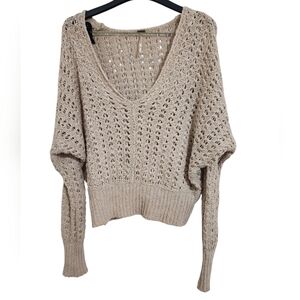 Free People Best Of You Natural Open Knit Long Sleeve Slouchy Boho Sweater M